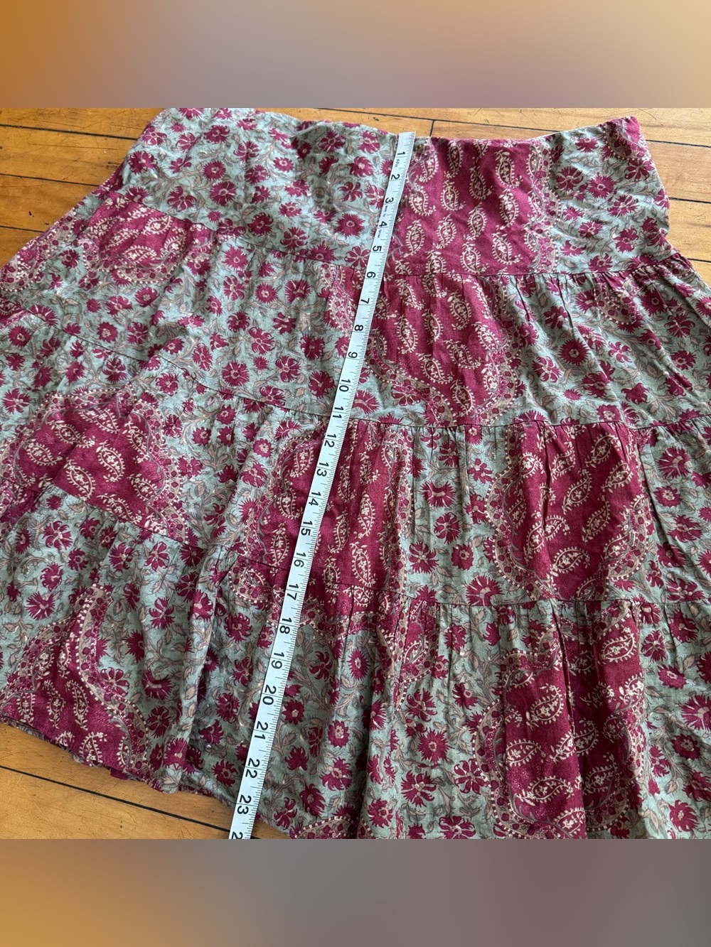 Y2K vintage 2000s Chaps floral paisley design skirt tired mid thigh red green - Picture 6 of 6